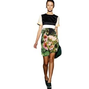 Julian Louie Runway Mixed Fabric Floral Dress Size S